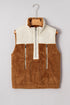 Colorblock Sherpa Half Zip Stand Neck Vest